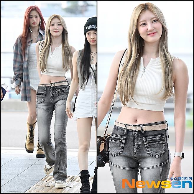 지난 6월 14일 팬미팅 일정차 인천공항에서 출국하는 라미, 크롭톱에 긴 청바지 패션으로 ‘청순 화보’