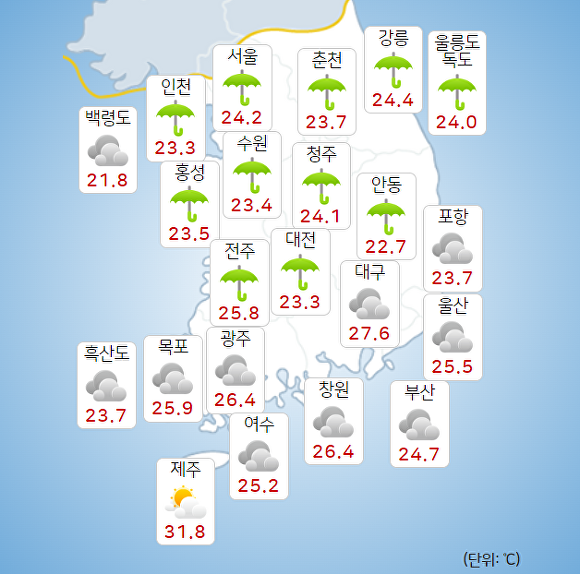 8일 오전 9시 현재 전국 날씨. [사진=기상청 날씨누리]