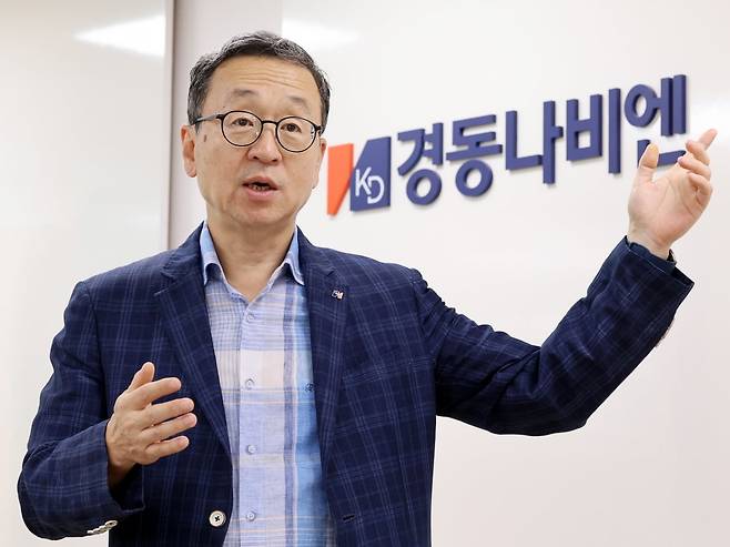 김용범 경동나비엔 영업마케팅 총괄 임원이 회사 경영전략에 대해 설명하고 있다. 사진=최혁 기자
