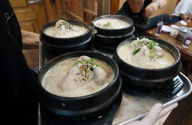 서울 종로구의 한 삼계탕 식당에서 직원이 삼계탕을 나르고 있다. 뉴시스