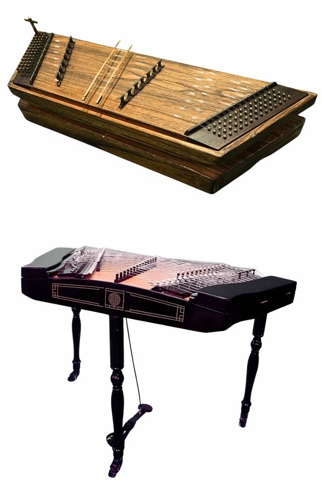 한국의 전통양금(위)과 윤은화의 개량양금.
