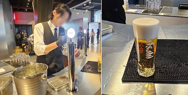 생맥주를 주문하자 전문 자격을 갖춘 브루마스터가 얼음 바스켓에 잔을 냉각시킨 후 디스펜서에서 신선한 생맥주를 내려줬다. 박윤희 기자