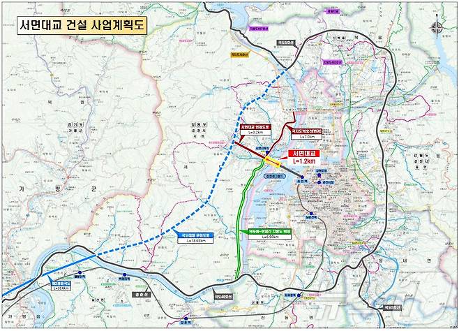 강원 춘천 서면대교 건설 사업계획도.(춘천시 제공)