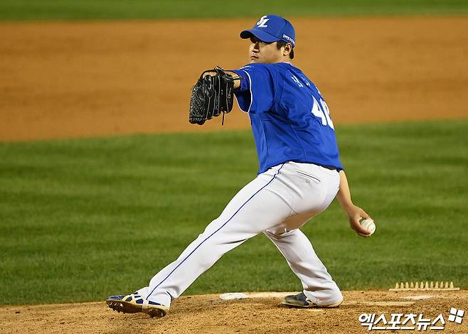 삼성 투수 최지광은 12일 잠실구장에서 열린 '2024 신한 SOL Bank KBO 리그' 두산과 주말 3연전 첫 번째 경기에서 구원 등판했다. 6회말 2사 만루 위기를 벗어나며 팀 승리에 힘을 보탰다. 잠실, 박지영 기자