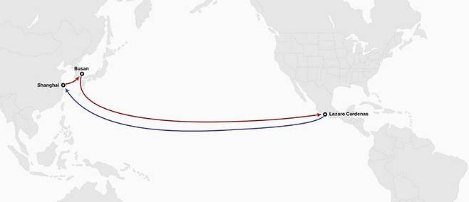 [서울=뉴시스] FLX(Far East Latin America Express) 서비스의 모습. (사진=HMM 제공) *재판매 및 DB 금지