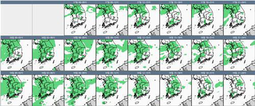 19일까지 강수 예상 분포도