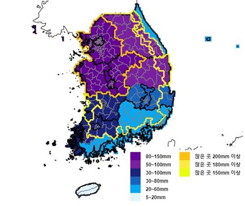 19일까지 예상 강수량. 사진 제공=기상청