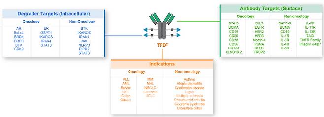 오름테라퓨틱은 TPD² 기술을 활용해 치료제를 개발할 수 있는 암 외 적응증으로는 천식, 루푸스, 다발성경화증, 쇼그렌 증후군, 궤양성대장염, 아토피피부염 등을 제시하고 있다. (자료=오름테라퓨틱 홈페이지 갈무리)