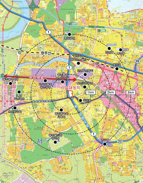 ▲광주 도시관리계획 위치도 [광주 서구청]