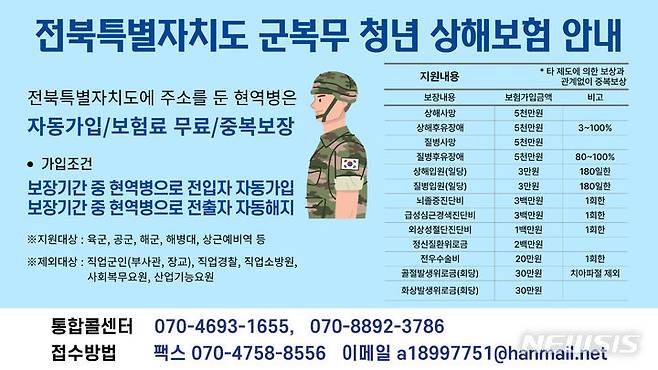 [전주=뉴시스] 전북자치도, 군복무 청년 무료 상해보험 배너. *재판매 및 DB 금지