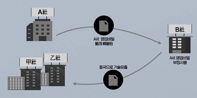 [수원=뉴시스] 삼성디스플레이 OLED 기술 유출 사건 범행 구조도. (사진=수원지검 제공) 2024.07.18. photo@newsis.com *재판매 및 DB 금지