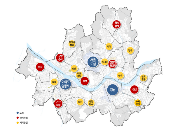 ‘2040서울도시기본계획’의 서울 중심지 체계. 사진 제공=서울시