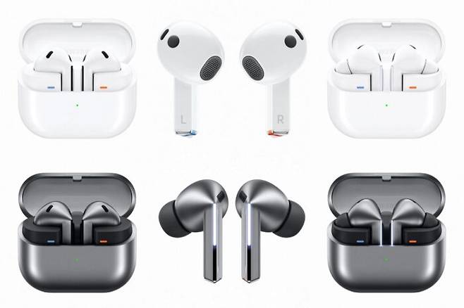 삼성전자의 새로운 블루투스 무선이어폰 '버즈 3'(위)과 '버즈 3 프로'가 품질 관리 논란으로 사실상 리콜이 결정됐다. [사진=삼성전자]