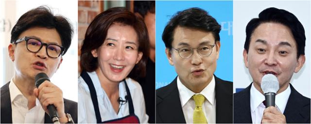 국민의힘 한동훈(왼쪽 사진부터) 나경원 윤상현 원희룡 당대표 후보. 연합뉴스