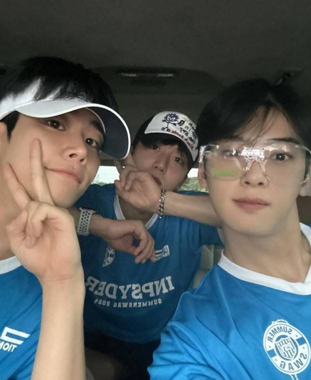 사진=왼쪽부터 아스트로 MJ, 윤산하, 차은우/차은우 소셜미디어 캡처