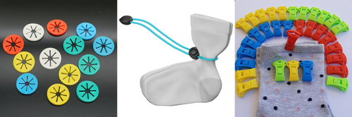 양말 클립(sock clip)·양말 타이(sock tie)이란 이름으로 판매되는 상품들. 제조사의 출고 단계에 쓰이는 양말코핀과 달리, 이들은 세탁·건조하거나 보관할 때 한 켤레씩 온전히 묶어두는 ‘구매 이후의’ 용도다. [사진 출처=아마존]