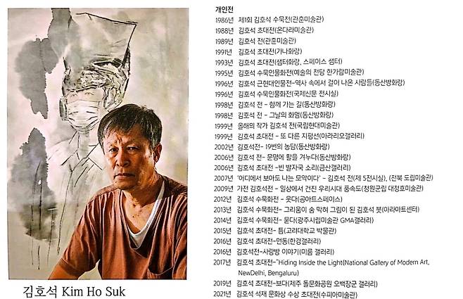 ▲김호석 화백의 창작활동을 정리한 프로필 일부분