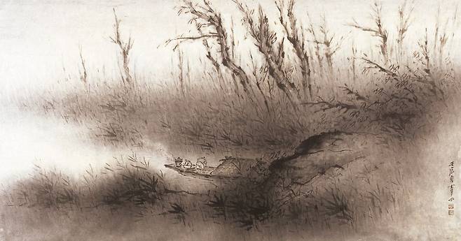 청전 이상범의 1952년작 ‘추강모연’. 피란지 대구에서 그린 작품이다. 훗날 이건희 삼성 회장이 기증했다. /국립현대미술관