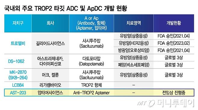 국내외 주요 TROP2 타깃 ADC 및 ApDC 개발 현황. /사진=김지영 디자인기자