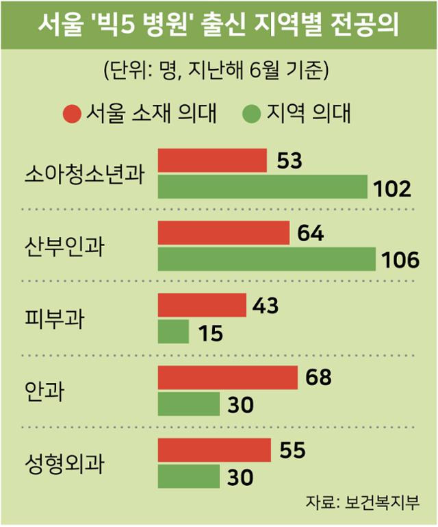 서울 '빅5 병원' 출신 지역별 전공의 현황. 그래픽=강준구 기자