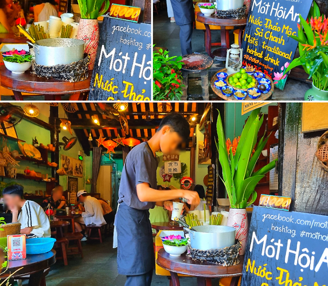 못 호이안 직원이 못 차를 퍼 담고 있다 / 사진=김혜성 여행+ 기자