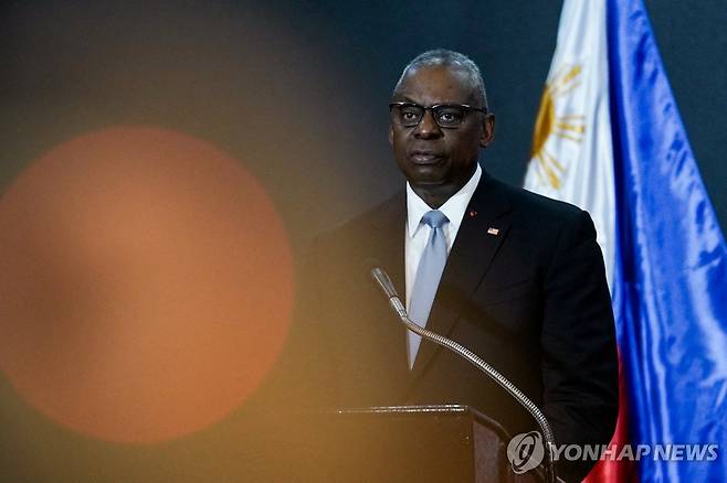 로이드 오스틴 미국 국방장관 (케손시티[필리핀] 로이터=연합뉴스) 30일(현지시간) 필리핀을 방문한 로이드 오스틴 미국 국방장관. 2024.07.31