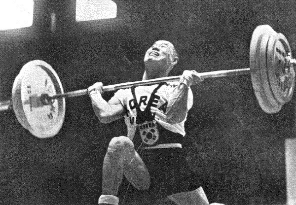 Kim Seong-jip competes in the men's middleweight weightlifting event at the 1948 London Summer Olympics. (Korean Sport & Olympic Committee)