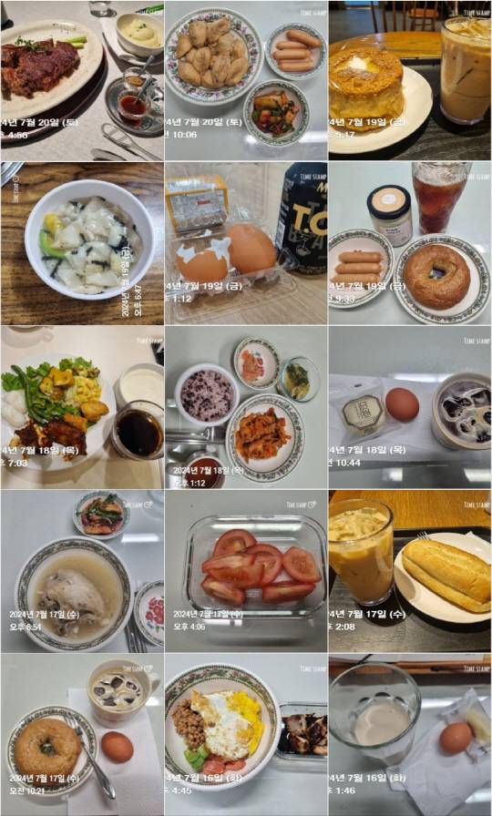 연속혈당측정기를 착용한 기간 먹은 음식 기록.