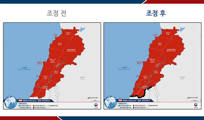 외교부는 7일 0시부로 이스라엘 북부와 레바논 남부 접경지역에 여향경보 4단계(여행금지)를 발령했다. 외교부 제공