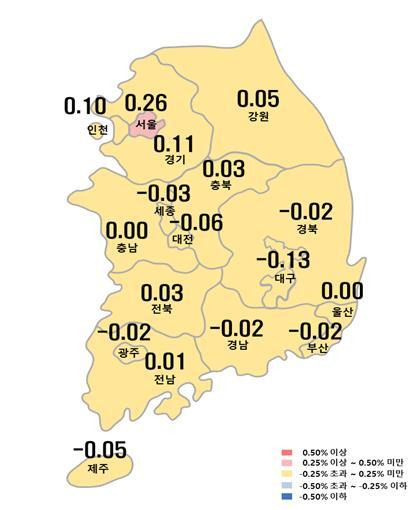 시도별 아파트 주간 매매가격지수 변동률 / 사진=한국부동산원 제공