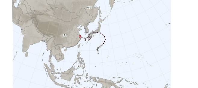 2018년 태풍 ‘종다리’ 이동 경로. 기상청 제공