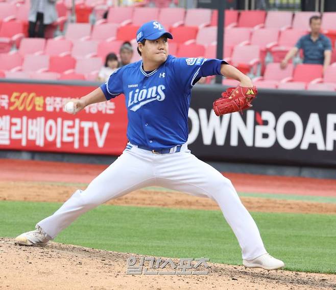 30일 오후 수원 KT위즈파크에서 열린 프로야구 삼성과 KT 더블헤더 1차전. 삼성 투수 김태훈이 9회말 등판 역투하고있다. 수원=정시종 기자 capa@edaily.co.kr /2024.06.30.