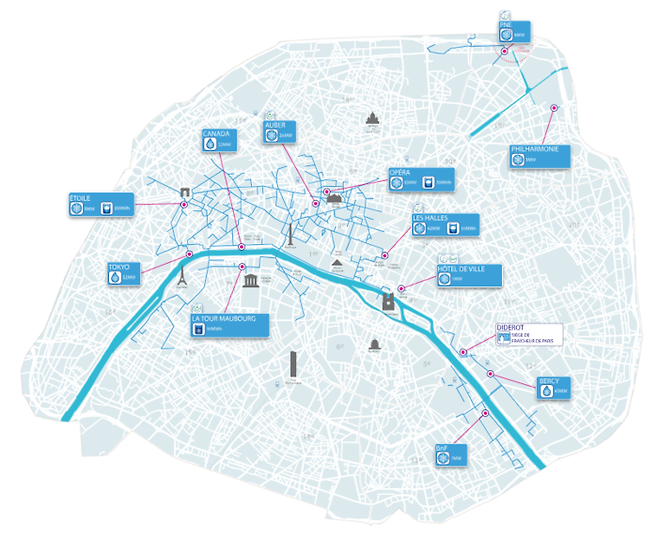 파리의 ‘도시 냉방 네트워크’ 현황도(https://www.fraicheurdeparis.fr/)