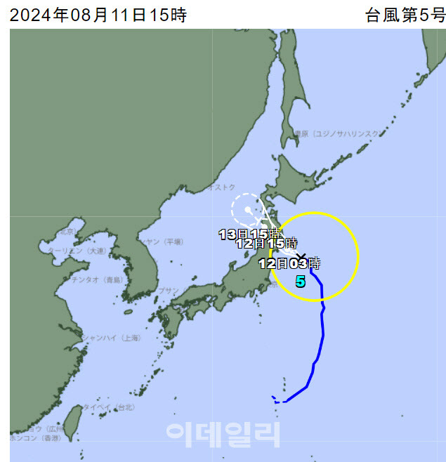 제5호 태풍 ‘마리아’ 이동 경로 예상 현황(사진=일본 기상청 갈무리)