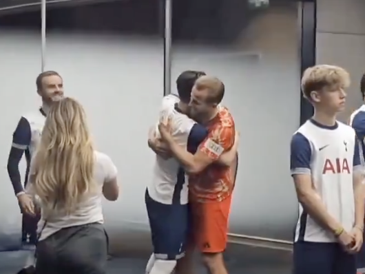 경기 전 인사를 나누는 손흥민과 해리 케인. X 캡처