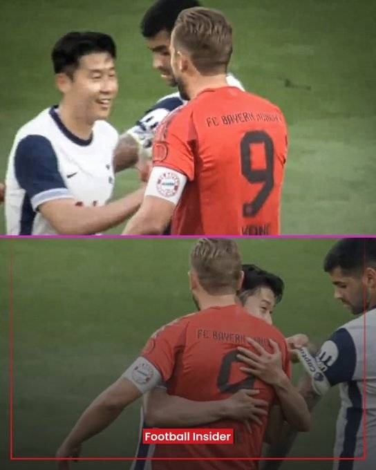 손흥민이 교체돼 나오면서 해리 케인에게 다가가 포응하고 있다. Football Insider
