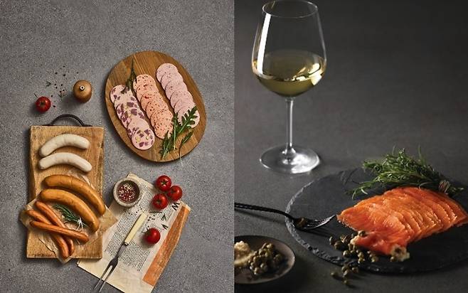 워커힐의 마스터 부처가 직접 만든 ‘소시지 세트’와 ‘수펙스(SUPEX) 훈제연어’. (워커힐호텔앤리조트 제공)