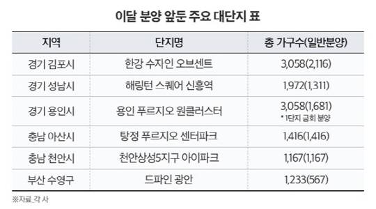 이달 분양 앞둔 주요 대단지 표. <더피알 제공>