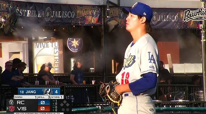 장현석이 지난 16일(한국시각) 싱글A 경기에 등판해 투구 준비를 하고 있다. 사진=MiLB.TV 캡처