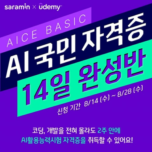 사람인 'AI 국민자격증 14일 완성반' 클래스 안내 포스터. [사진=사람인]