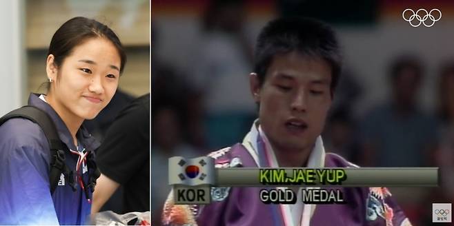 1988년 서울 올림픽 유도 금메달리스트 김재엽(오른쪽)과 2024년 파리 올림픽 배드민턴 금메달리스트 안세영. /사진=뉴스1, 올림픽 공식 유튜브 채널