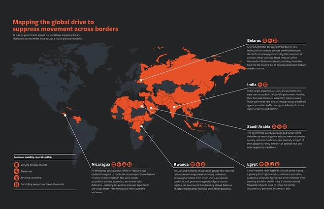 이동의 자유 제한하는 전 세계 국가들 [프리덤하우스 홈페이지 캡처. 재판매 및 DB 금지]