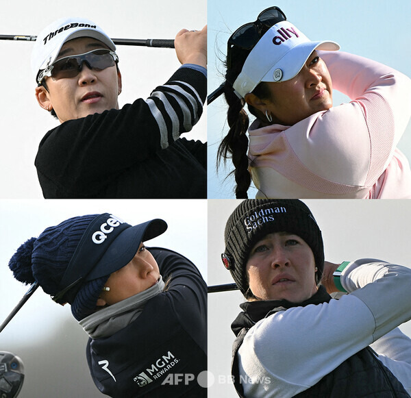 2024년 미국여자프로골프(LPGA) 투어 메이저 골프대회 AIG여자오픈 우승 경쟁하는 신지애, 릴리아 부, 넬리 코다, 신지은 프로(시계방향)가 3라운드에서 경기하는 모습이다. 사진제공=Morgan Harlow/R&A