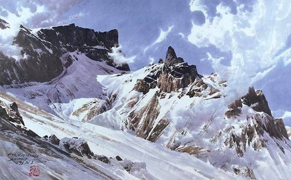 북한 최창호 작가의 ‘백두산 장군봉과 비루봉’.