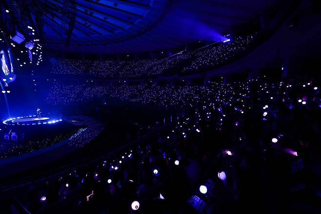 Fans cheer for Jin at his fan-meeting event at Jamsil Arena in Seoul on June 13. (Big Hit Music)