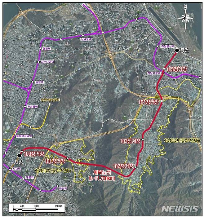 [서울=뉴시스] 송파하남선 광역철도 기본계획안에 포함된 지하철 3호선 연장선인 '송파하남선' 노선 및 신설역 위치. (사진=송파구 제공). 2024.08.27. photo@newsis.com
