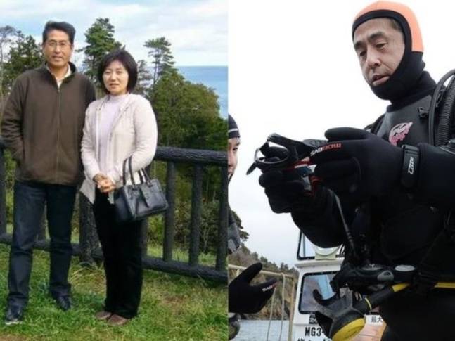 대지진과 쓰나미로 아내를 잃은 남성이 유해를 찾아 10년 넘게 바다에 뛰어들고 있다는 사연이 알려졌다. 사진=엑스 갈무리, 뉴시스