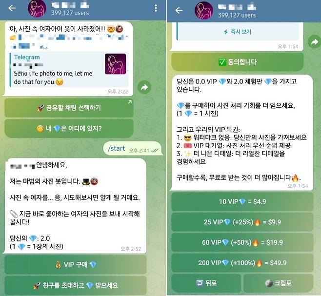 약 40만명이 참여한 딥페이크 성착취 텔레그램 채널. 뉴시스