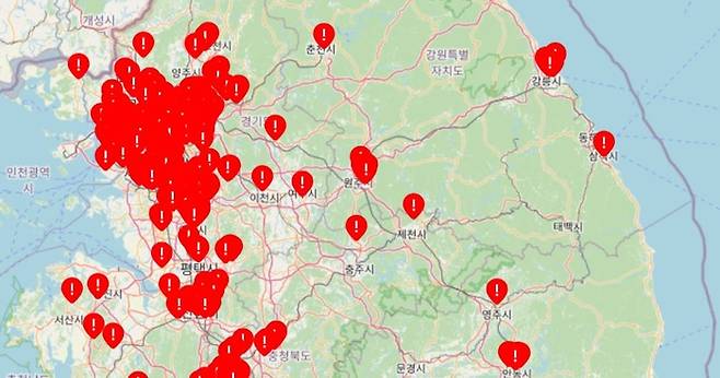 사회관계망서비스 ‘X’(옛 트위터)에 공유된 ‘딥페이크 피해 맵’ 사이트 갈무리.