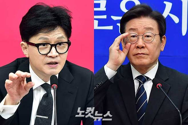 한동훈 국민의힘 대표(왼쪽), 더불어민주당 이재명 대표. 윤창원 기자